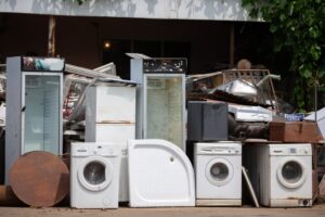 Dump of scrap metal and old household appliances